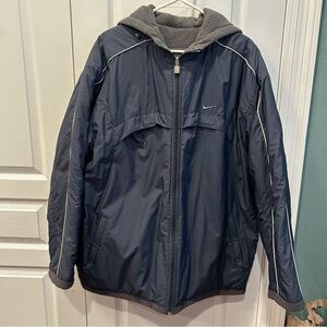 Nike Vintage 90s/Y2K Navy Blue Reversible Fleece/Nylon Jacket Heavyweight Sz. LG